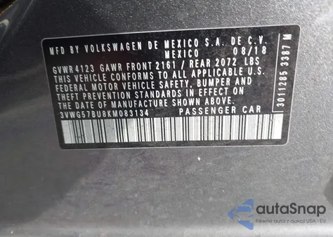 2019 Volkswagen Jetta 1.4T Sel Premium from USA, damaged, VIN 3VWG57BU8KM083134